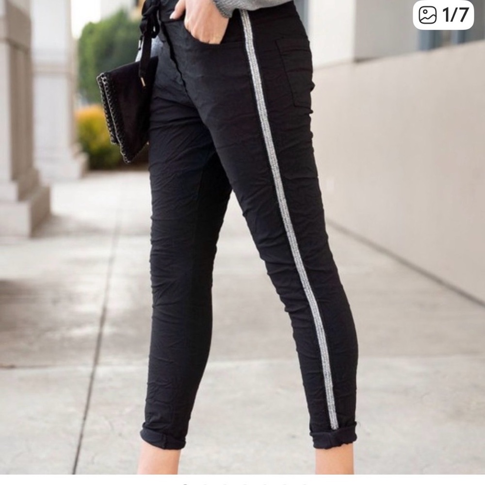 Venti6 rhinestone side crinkle jogger pants